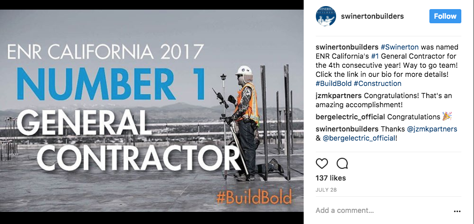 Swinerton Builders - Construction Company Ideas for Social Media